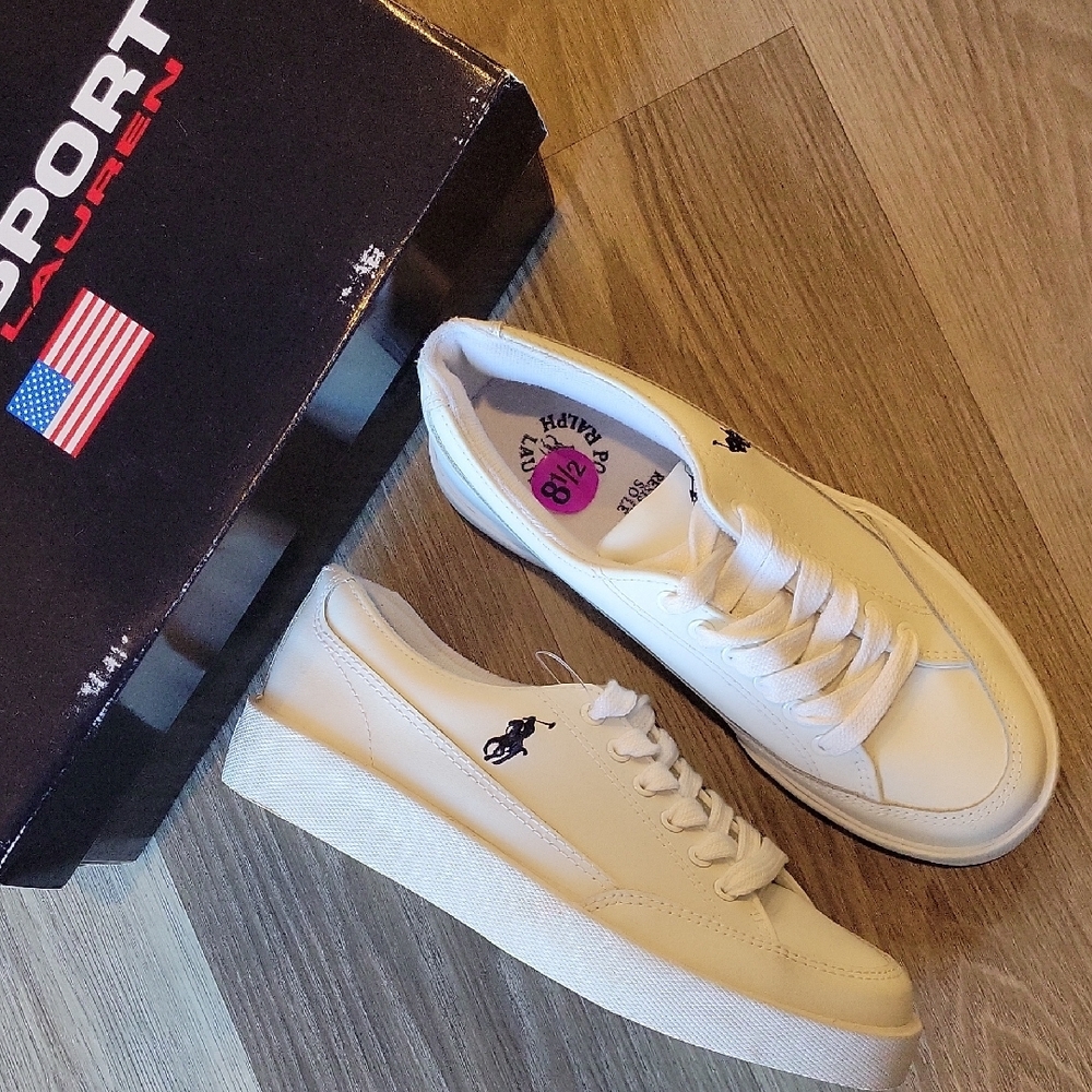 Polo by Ralph Lauren White Leather Rare Britton Sneakers - Picture 2 of 4